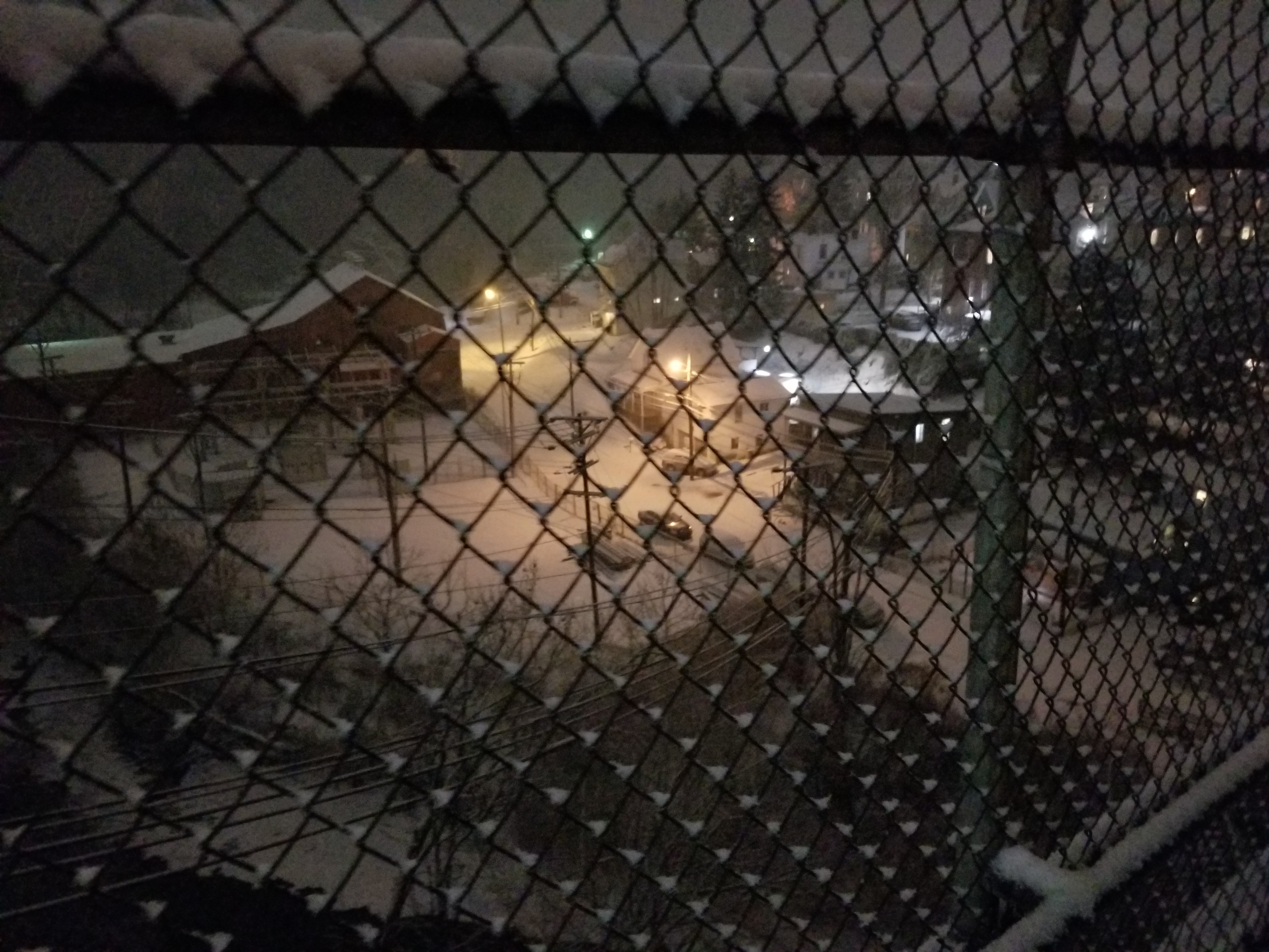 Through the fence I see snow.