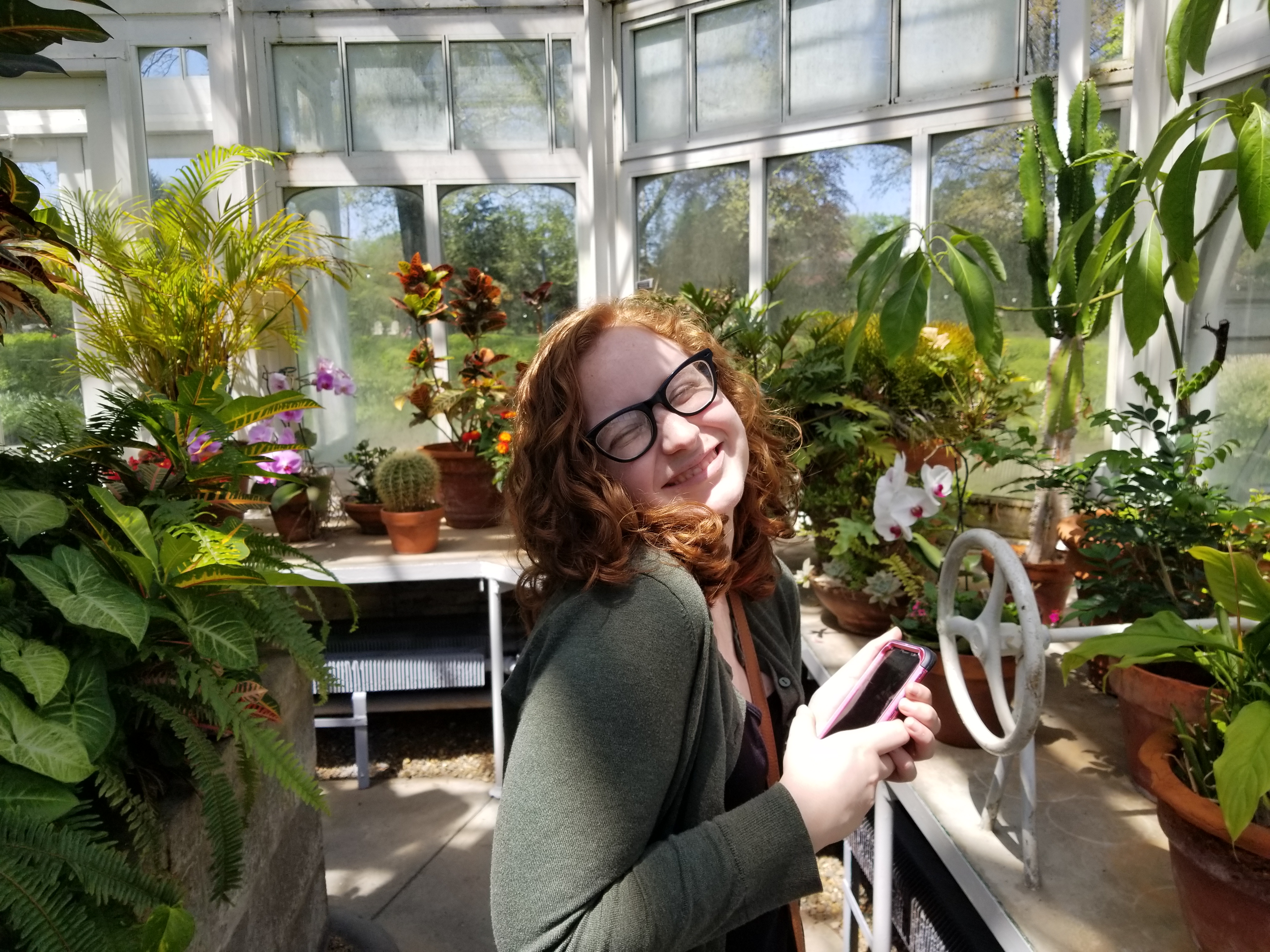 The love of my life in a greenhouse